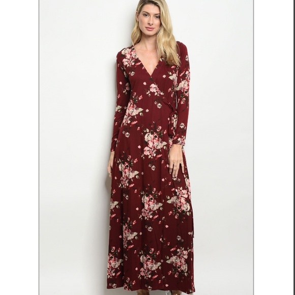 LAST ONE S! Floral Jersey Wrap Style Maxi Dress - Picture 3 of 7